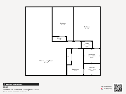 Floor plan for 2 beds, 2 baths, 1547 sqft